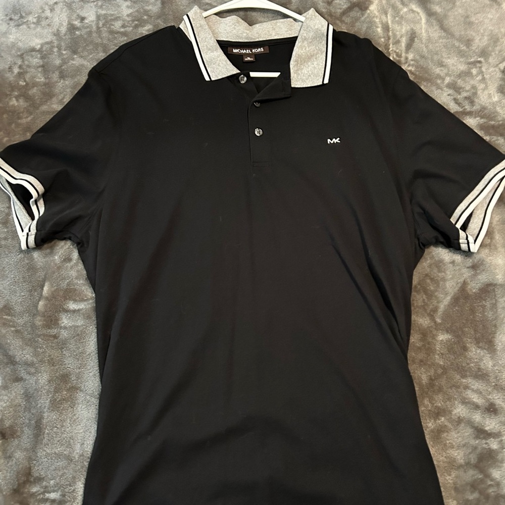 Michael Kors Black Polo with Striped Trim
